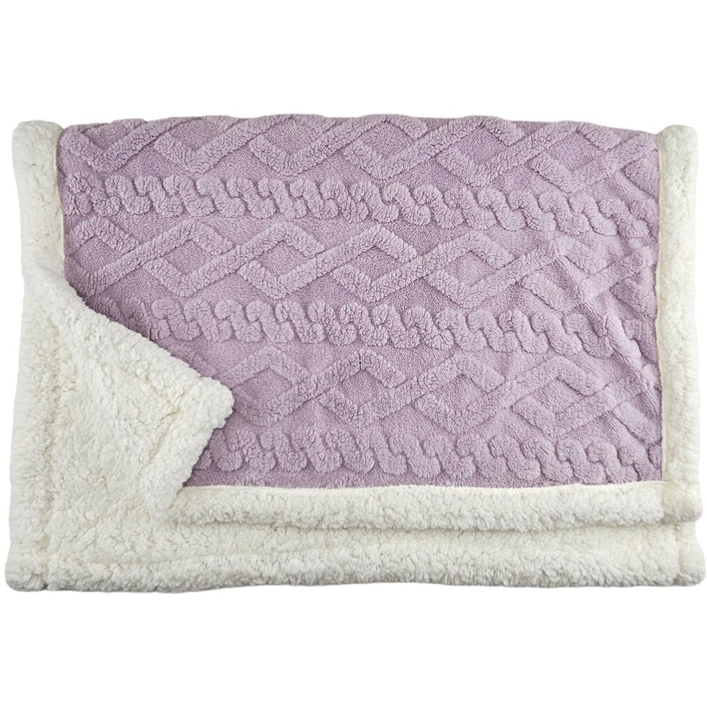 Lambskin Baby Blanket SOFT Purple Textured Beige Sherpa Lovey 30x40 NEW
